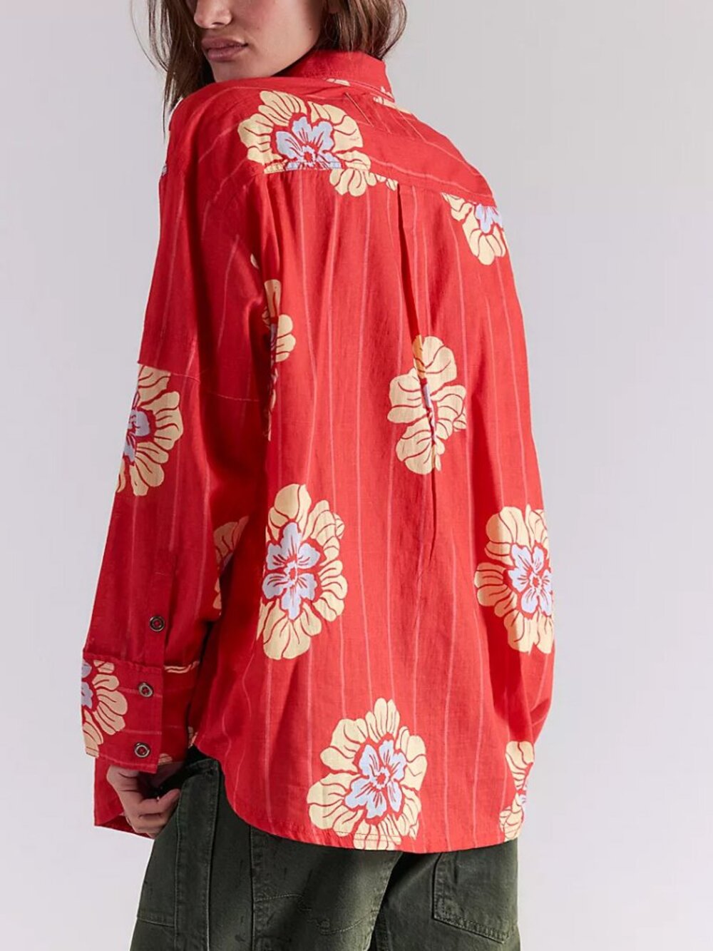 Free People Red Floral Button-Down Shirt - Picture 6 of 8